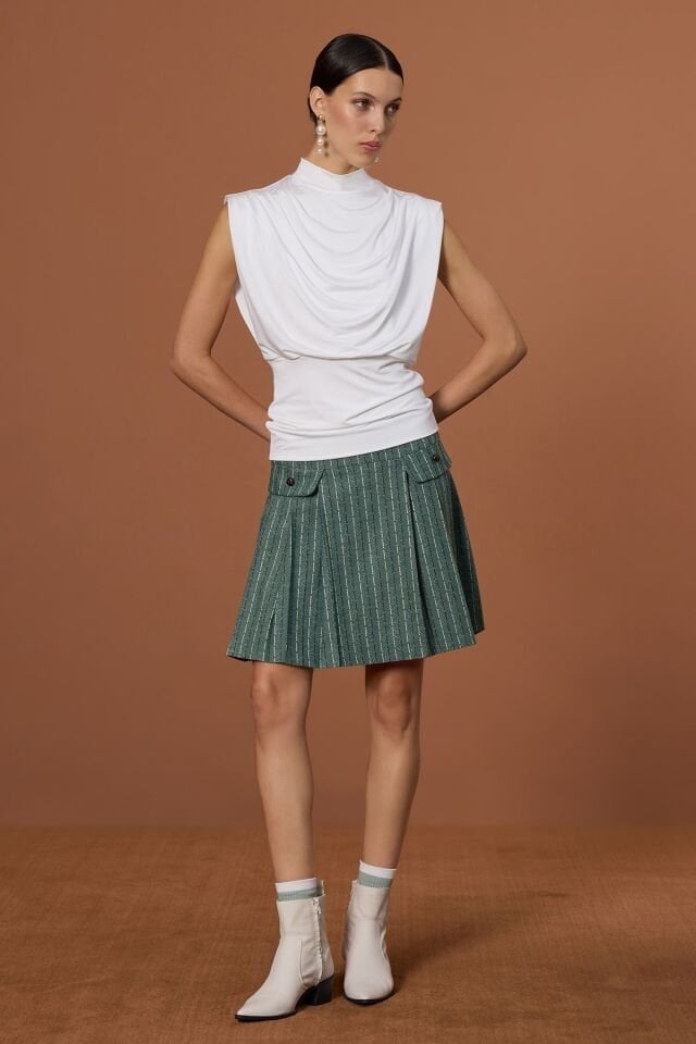 Pileli Çizgili Yeşil Etek