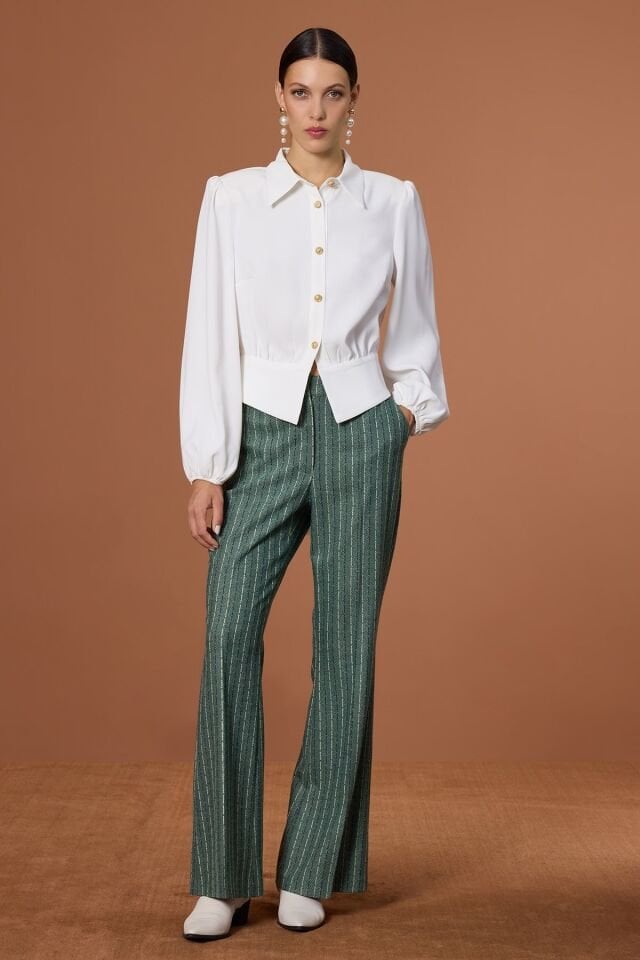 Vatkalı Balon Kol Gömlek Ekru