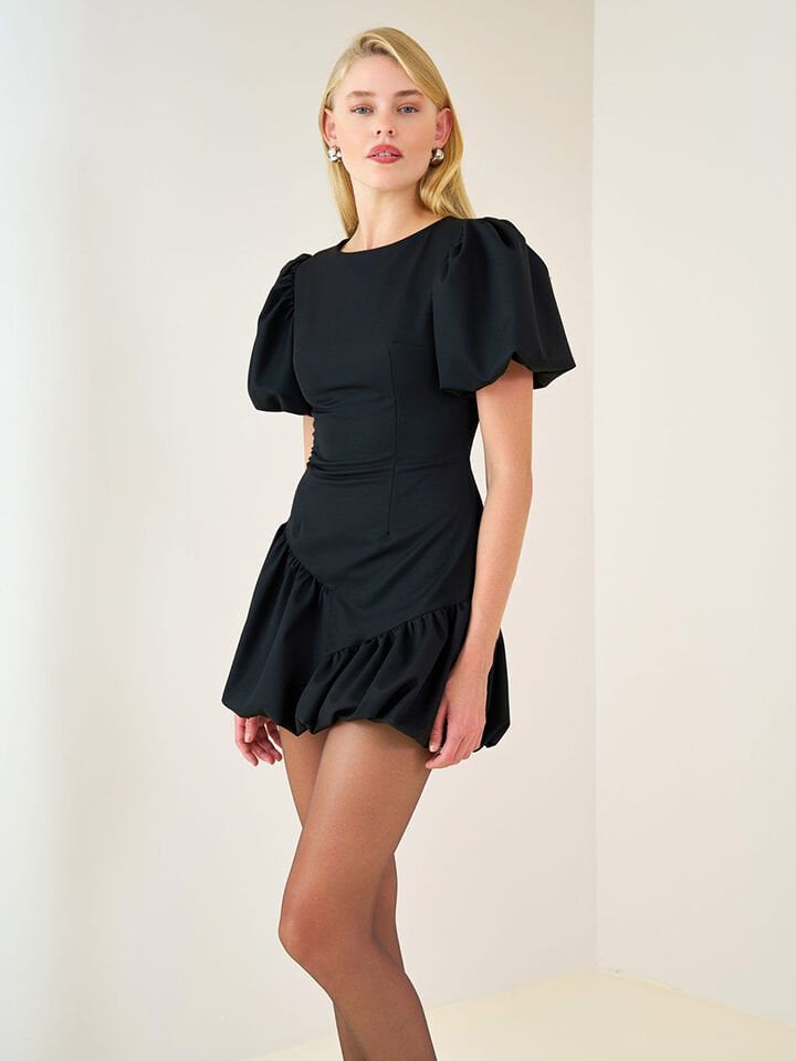 Balon Etekli Mini Elbise